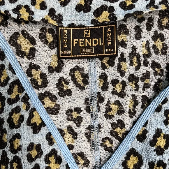 Fendi Leopard Print Cardigan with Light Blue Trim